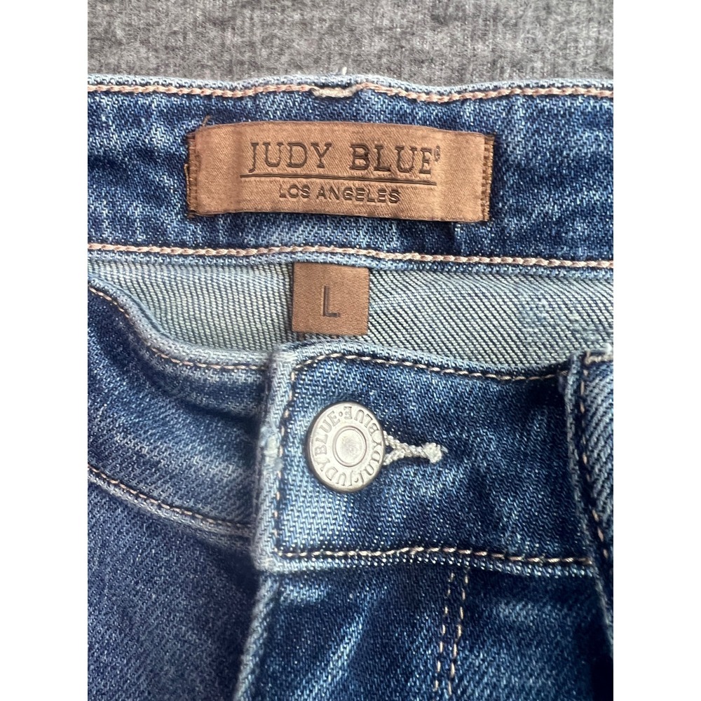 Judy Blue Distressed Raw Hem Denim Shorts Blue JB150127 DK Womens Size L - Picture 3 of 9